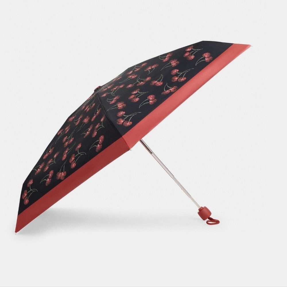 Coach Uv Protection Mini Umbrella black with cherry NWT
